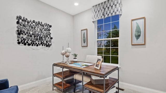 home office featuring carpet flooring