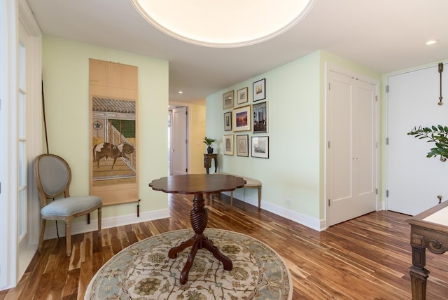 interior space with dark wood-type flooring