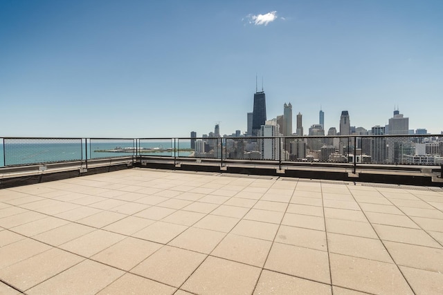 view of patio / terrace featuring a water view