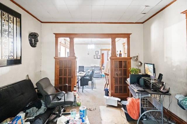 interior space featuring crown molding