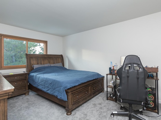 bedroom featuring light colored carpet