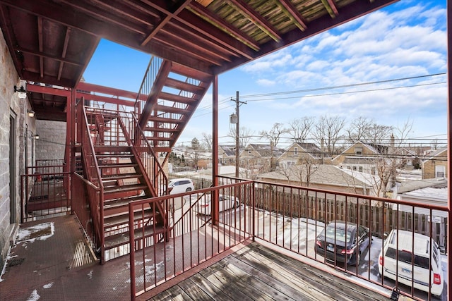 view of snow covered deck