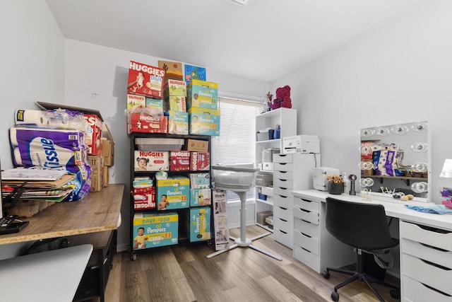 home office featuring hardwood / wood-style floors