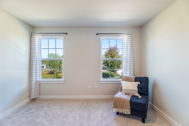 living area featuring a healthy amount of sunlight and light carpet