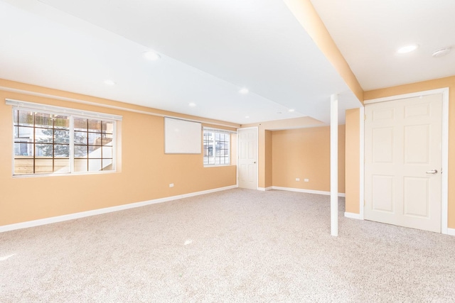 basement featuring carpet flooring