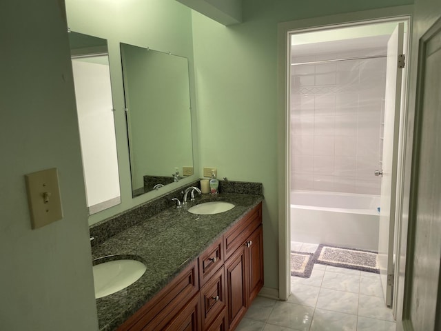 bathroom with vanity, tile patterned flooring, and shower / washtub combination