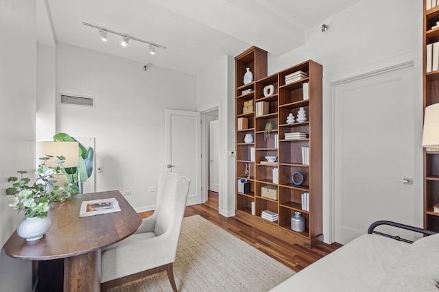 home office featuring dark hardwood / wood-style floors