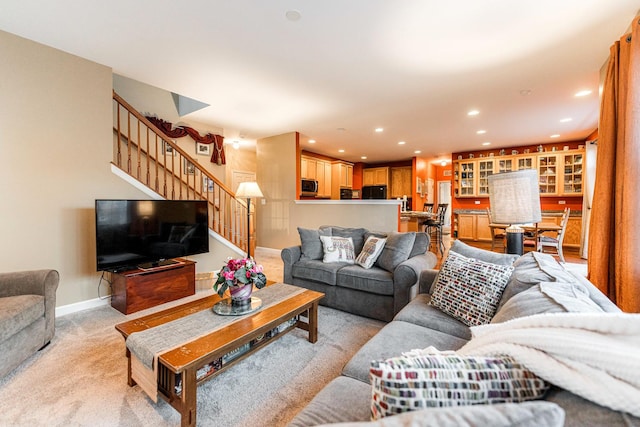 living room with light carpet