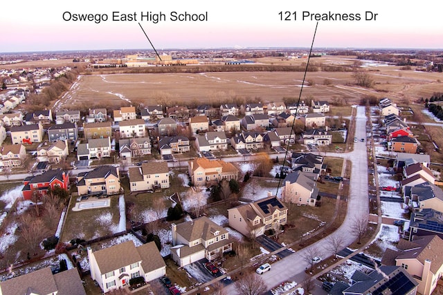 view of aerial view at dusk