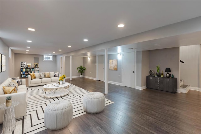 living room featuring dark hardwood / wood-style floors