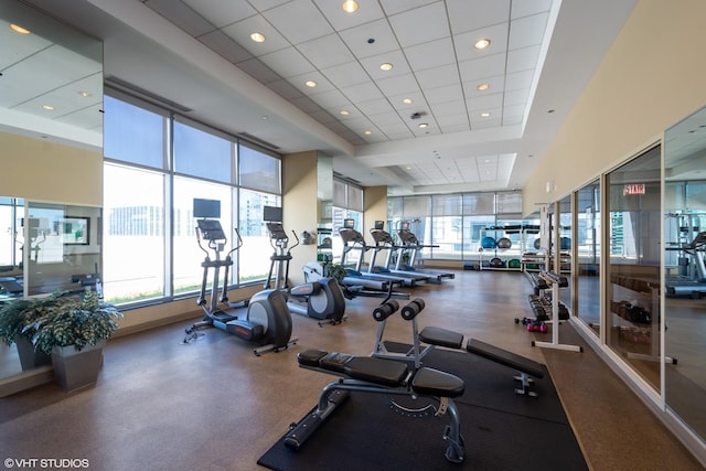 gym with a drop ceiling