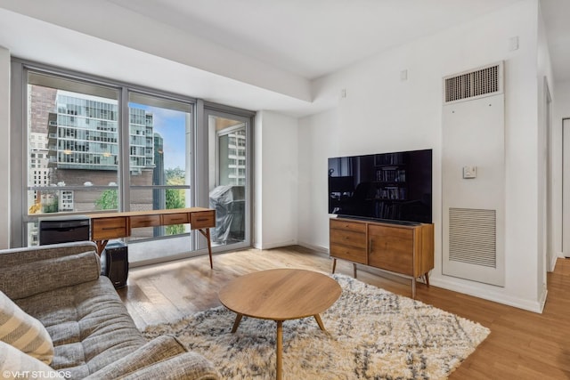 living room with light hardwood / wood-style floors