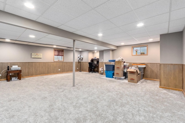 basement with light carpet