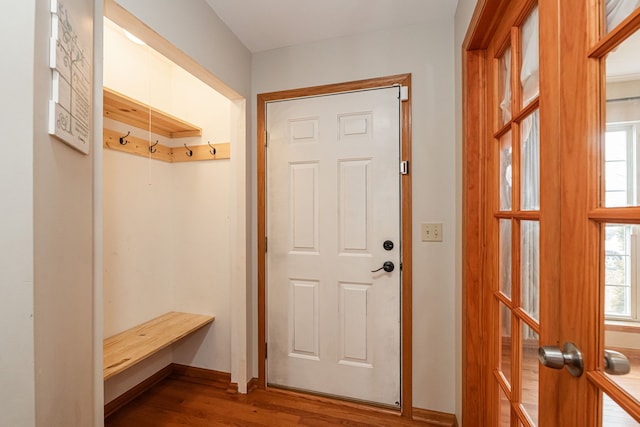 mudroom with hardwood / wood-style flooring