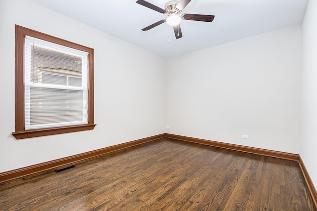 unfurnished room featuring wood-type flooring and ceiling fan