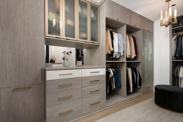 spacious closet featuring light hardwood / wood-style floors