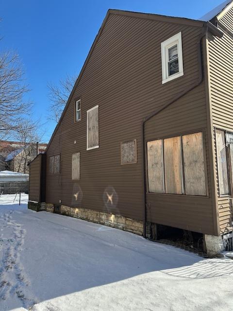 view of snow covered exterior