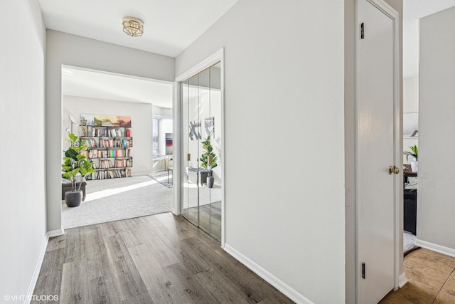 corridor with wood-type flooring