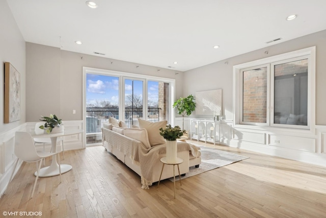 living room with light wood-type flooring