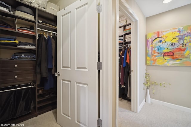 spacious closet with light colored carpet