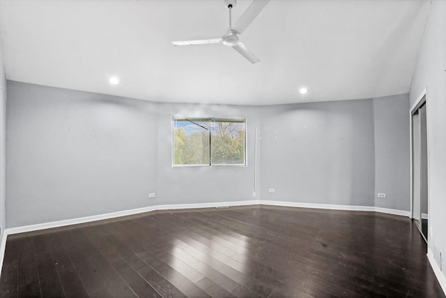 unfurnished room with ceiling fan and hardwood / wood-style flooring