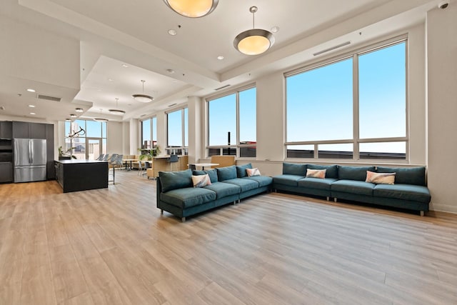 living room with light hardwood / wood-style floors