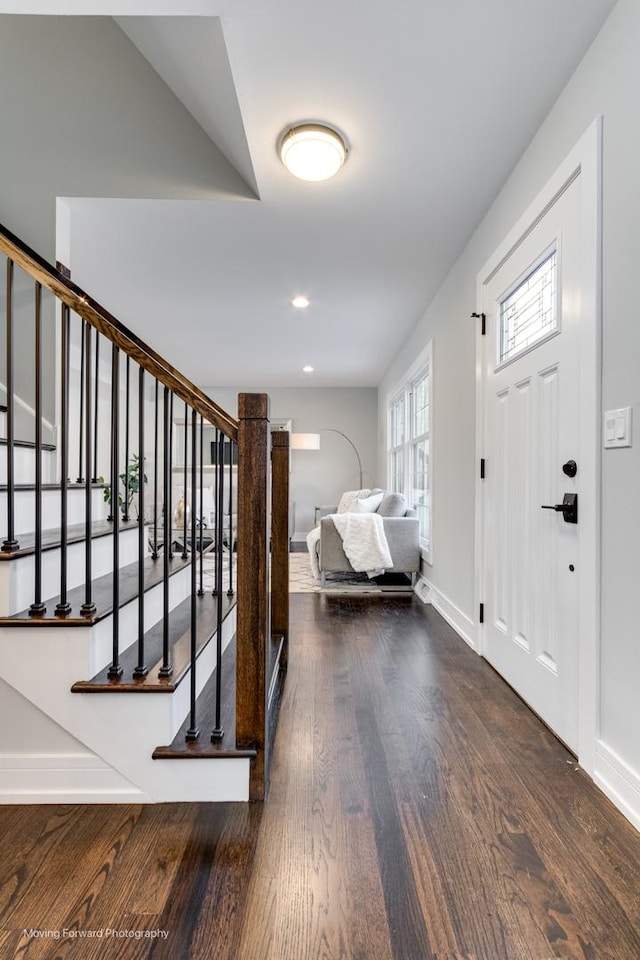 foyer with dark hardwood / wood-style flooring