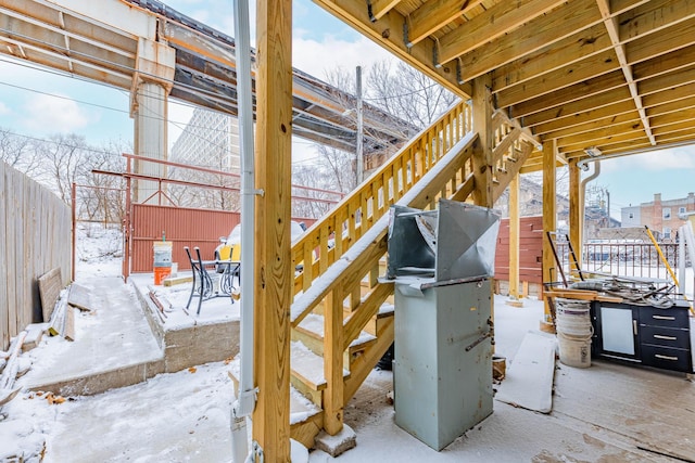 view of snow covered patio