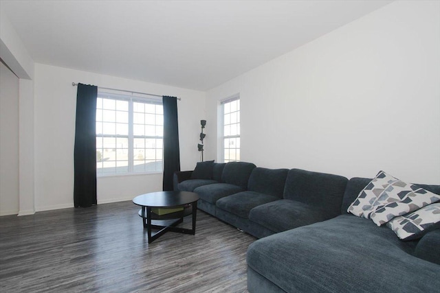 living room featuring dark hardwood / wood-style floors