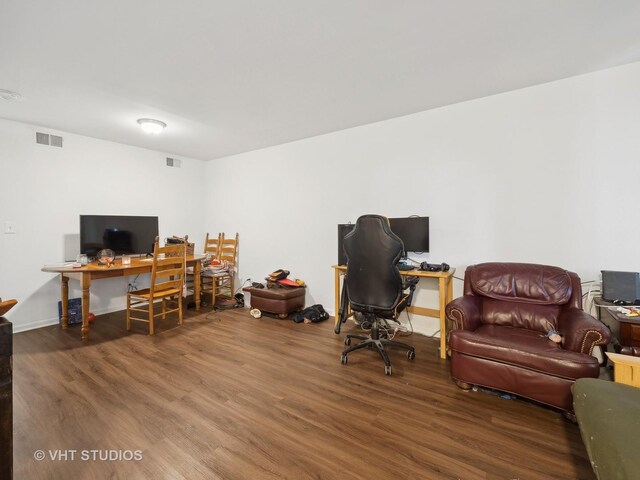 home office featuring wood-type flooring