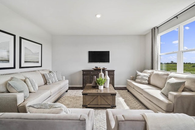 living room with light hardwood / wood-style flooring