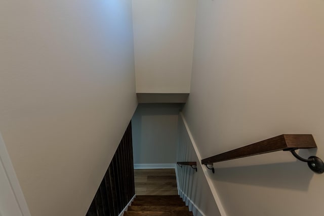 stairway with hardwood / wood-style floors