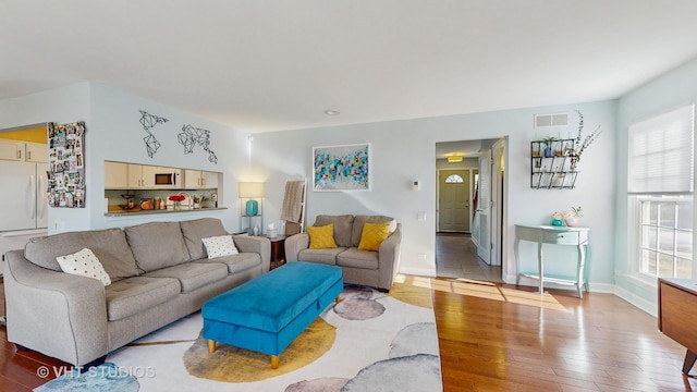 living room with hardwood / wood-style floors