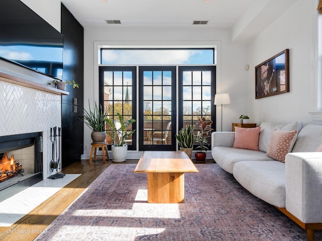 living room featuring dark hardwood / wood-style flooring