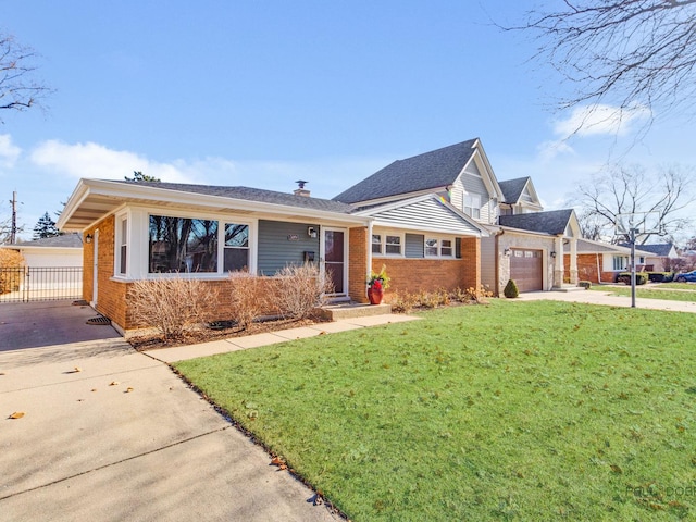 view of front of home featuring a garage and a front lawn