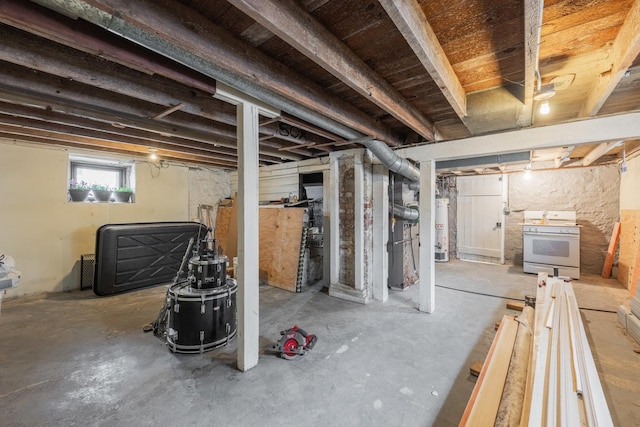 basement featuring gas water heater