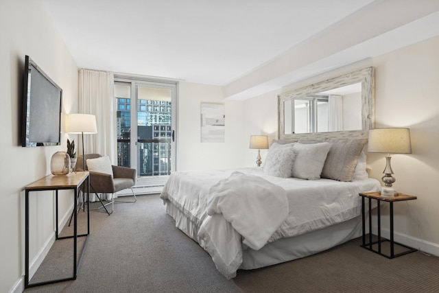 carpeted bedroom with a wall of windows