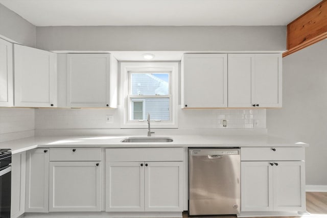 kitchen with sink, white cabinets, and dishwasher