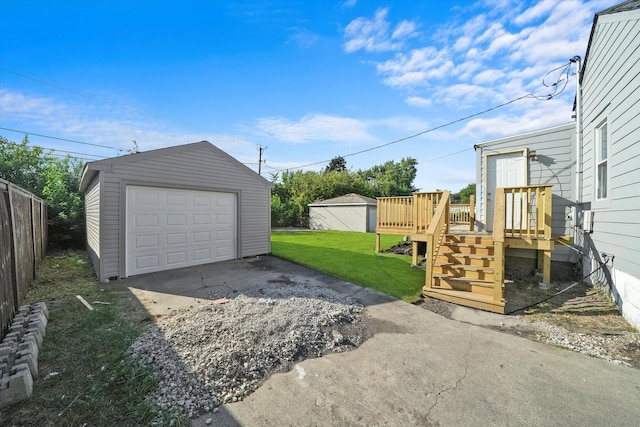 garage with a yard