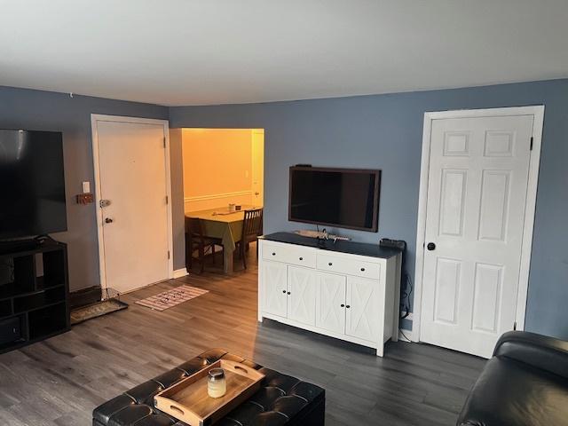 living room with dark hardwood / wood-style floors