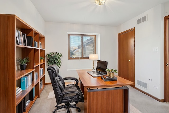 home office with light carpet