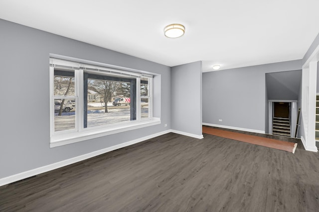 unfurnished living room with dark hardwood / wood-style flooring