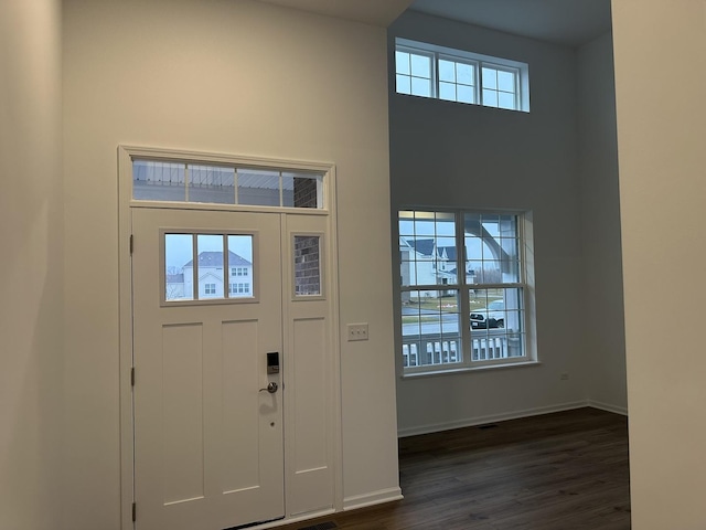 entryway with dark wood-type flooring