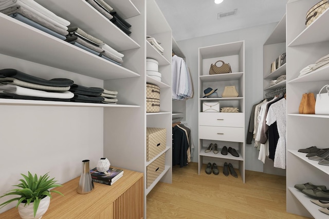 spacious closet featuring light hardwood / wood-style floors