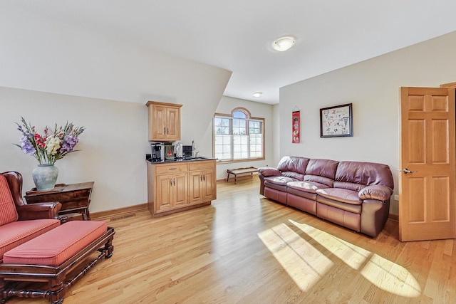 living room with light hardwood / wood-style flooring