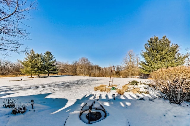 view of yard layered in snow