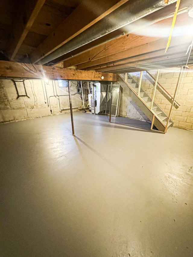 basement with heating unit