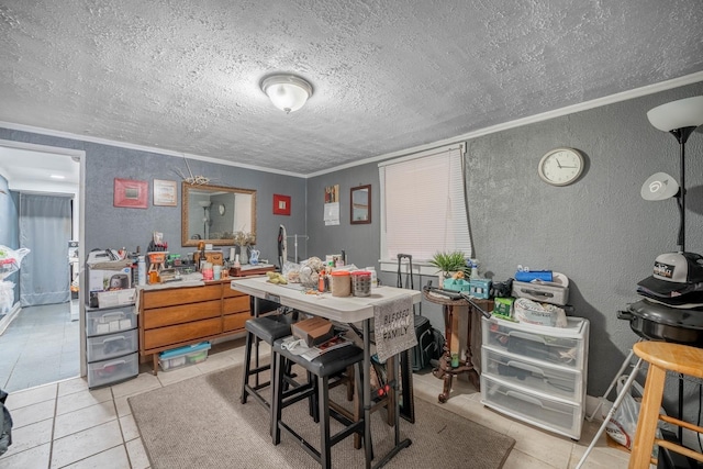 interior space featuring light tile patterned floors and crown molding