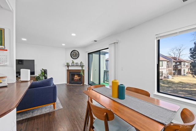 dining space featuring dark wood-type flooring