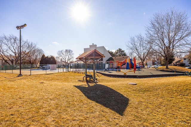 view of jungle gym with a yard